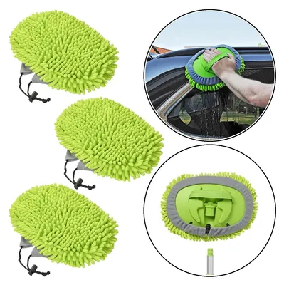 Produktbild von 3 x Aufsatz für Teleskop Waschbürste, Chenille Mikrofasertücher, zum Autowaschen, für Auto & Wohnmobil, Gummizug, grün