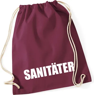 Produktbild von Huuraa Turnbeutel Sanitäter Schriftzug 12 Liter Burgundy Baumwolle Rucksack Geschenkidee