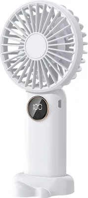 Produktbild von Tragbarer Ventilator, Mini-Handventilator, elektrisch, unterstuetzt 5 einstellbare Windgeschwindigkeiten, geraeuschloser Betrieb, Stromversorgung ueber USB und Lithiumbatterie, abnehmbare Abdeckung, geeignet fuer Kinder, Frauen, Erwachsene, Zuhause, Buero, draussen, Reisen, Schlafsaal
