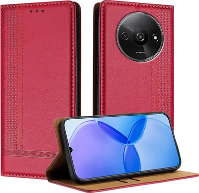Obrázek produktu pro Pouzdro pro Xiaomi Redmi A3 kožené flipové pouzdro s funkcí stojánku červené
