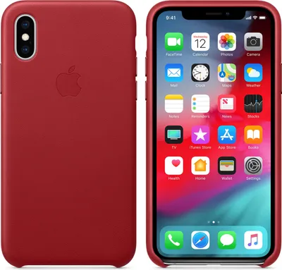 Produktbild von Apple iPhone Xs Handyhülle aus Leder, Rot, Neu, für kabelloses Laden, mit Patina-Entwicklung und Edelstahl-Tasten