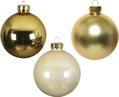 Produktbild von Weihnachtskugeln Glas 8cm 16 Stück - Hellgold / Perle