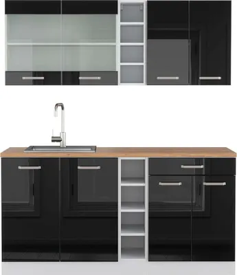 Produktbild von Singleküche Vicco R-Line Schwarz Hochglanz/Weiß 160 cm , AP Eiche, Model 42473