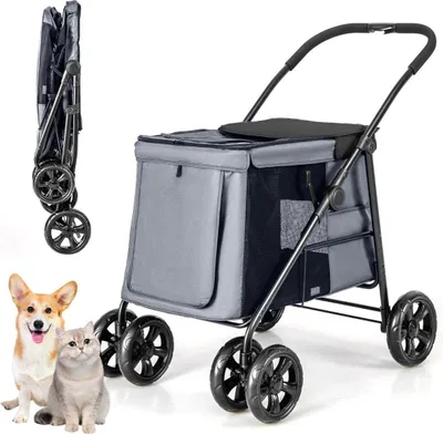 Image de Poussette pour chien poussette pour chien pliable jusqu'à 40 kg chariot pour chien avec coussin 106 x 63 x 103 cm gris