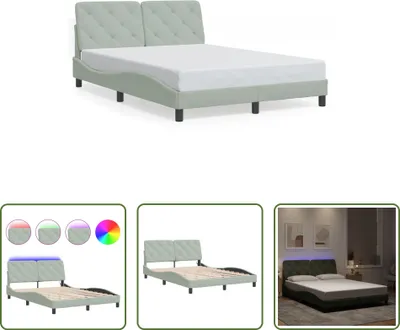 Produktbild von The Living Store Bettgestell mit LED-Leuchten Hellgrau 120x200 cm Samt