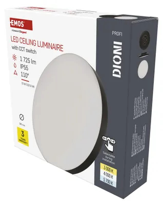 LED přisazené svítidlo DIONI kruhové, černé, 15W, se změnou CCT