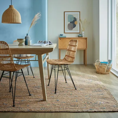 Produktbild von Juteteppich Jute Naturbelassen, Wohnzimmer Natur-Blau Rechteckig 200x290 | 97% Jute, 3% Wolle, ohne Rückenbeschichtung | Florhöhe: 0 cm | Handgewebt