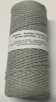 Produktbild von Makrameegarn Makramee Baumwollgarn Bastelgarn GRAU 150 Meter 2 mm GEFLOCHTEN