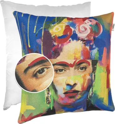 Produktbild von Dekokissen 40x40cm Kissenhülle mit Füllung Designer Kissenbezug mit Reißverschluss Frida Kahlo Gobelin bunt