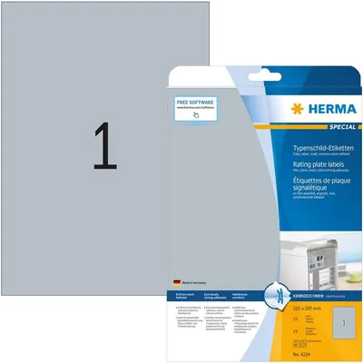 Produktbild von Typenschildetiketten A4 silber 210x297 mm extrem stark haftend Folie matt 25 St.