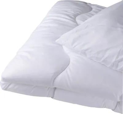 A folded white duvet is shown against a white background.