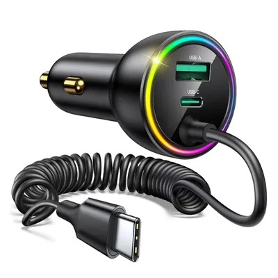 Produktbild von KFZ-Adapter,70-W-Autoladegerät, USB-C-Autoladegerät mit Schnellladung und 1,5 m langem Typ-C-Spiralkabel,USB-C-Telefon-Zigarettenanzünderadapter