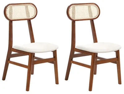 Produktbild von BELIANI Esszimmerstühle 2er Set Braun u. Hellbeige Gummibaumholz Rattan Wiener Geflecht Geflochtene Rückenlehne Modernes Design Boho Küchenstühle