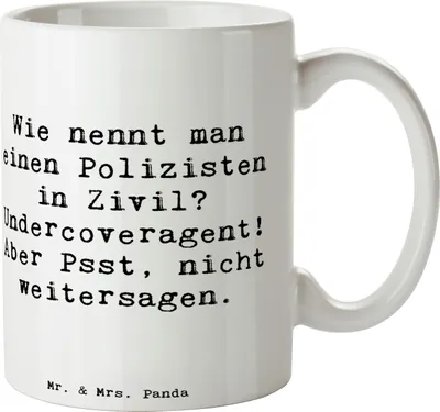 Produktbild von Mr. & Mrs. Panda Trinkbecher Spruch Geheimer Polizist - Weiß - Geschenk, Tasse, Beruf, personalisierte Geschenke, Polizei, haferl, Teetasse, Mut, Kaffeebecher, Sicherheit