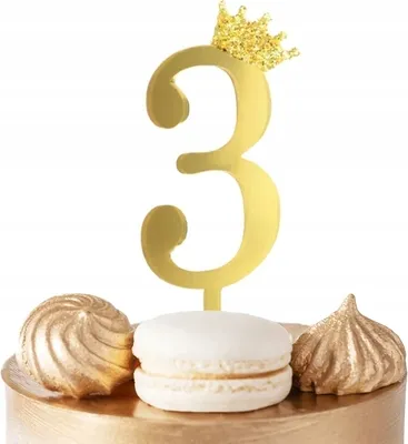 Image de Numéro 3 Or Miroir Gâteau Topper Pour Fête D'anniversaire