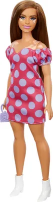 Produktbild von Barbie Fashionistas Puppe (Vitiligo) im schulterfreien Polka Dot Kleid