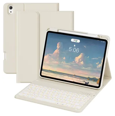 Image de Coque avec clavier pour iPad A16, 11 pouces, 10ème génération, 2025, 2022, 11 pouces. Compatibilité parfaite. Couleur : blanc crème - Modèle 1