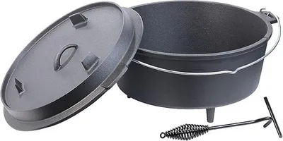 Imagen del producto de Ollas: Olla holandesa de hierro fundido con patas, tapa y sartén 2 en 1, 12 litros (ollas de hierro fundido, olla holandesa con patas, wok)