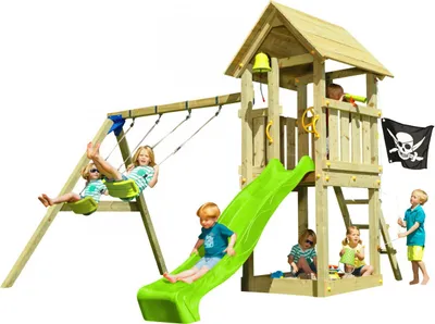 Produktbild von Spielturmking Spielturm KIOSK mit Rutsche + Doppelschaukel - Grün 1,50 m DH262