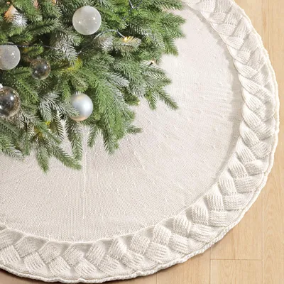 Weihnachtsbaumdecke 120 cm, weiß, 3D-gestrickte Rüschen, rund