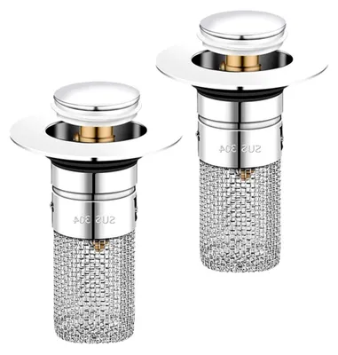 Produktbild von 2 Stück 2 in 1 Universal-Waschbeckenstöpsel Pop Up Anti-Verstopfung, Abflussfilter aus Edelstahl, für Abflusslöcher von 34 bis 40 mm, jeweils mit Dichtungen