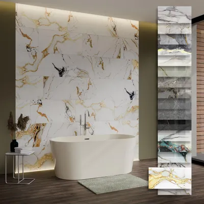 Produktbild von HEXIM Marmorplatten Optik 6 Stück 78x39cm SPC Kunststoff Innen & Außenbereich Granit Steinoptik - Duschrückwand Küchenrückwand Moderne Wandgestaltung innen dekorativ (1,83 m² 80114) B-Serie