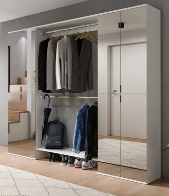 Produktbild von Garderobenschrank mit Spiegeltür "SystemX" in weiß Schuhschrank 232 x 193 cm