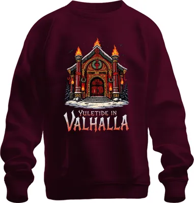 Obrázek produktu pro Yuletide in Valhalla Viking Nordic Christmas Raven Vintage Uni mikina, vínová, M