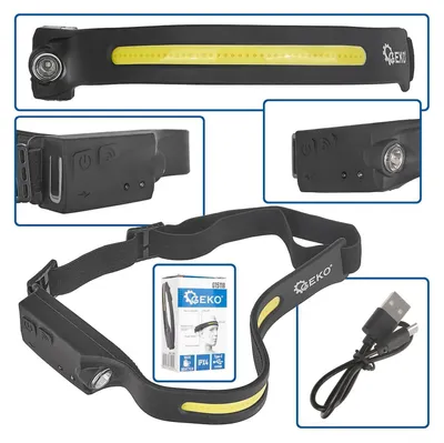 Immagine prodotto di Lampada frontale a LED COB 3w, impermeabile , a batteria interna, con sensore di movimento , torcia frontale a striscia LED Geko