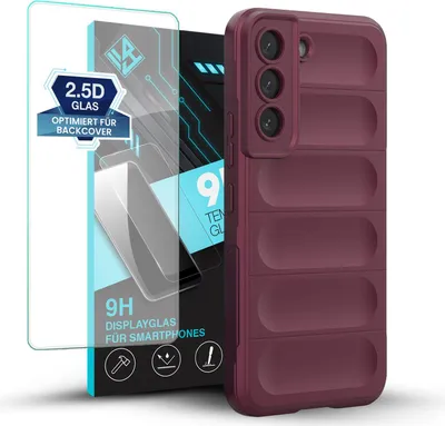 Produktbild von Handy Hülle für Samsung Galaxy S22 mit 9H Displayglas Displayschutz Plus Grip Case Cover Schutzhülle Softgrip Farbe: Burgunder Rot