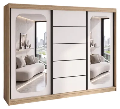 Produktbild von BELANO Schwebetürenschrank 200 cm mit Spiegel – Kleiderschrank mit Schiebetüren, Innenausstattung:  Premium