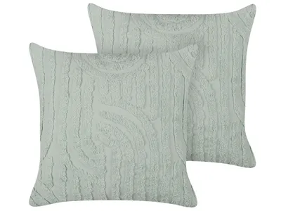 Produktbild von BELIANI Dekokissen 2er Set Violett Baumwolle 45 x 45 cm Bezug mit Füllung Reißverschluss Strukturiert Geometrisches Muster Wohnzimmer Schlafzimmer