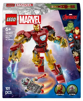 Productafbeelding van LEGO Marvel Iron Man Mech vs. Ultron - Superheldenspeelgoed met 2 minifiguren - Actiefiguur met beweegbare armen, benen en vingers - Cadeau voor jongens en meisjes vanaf 6 jaar, modelnummer 76307