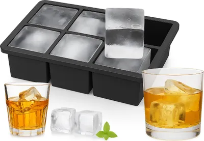 Obrázok produktu pre 3 x silikónová forma na ľadové kocky, opakovane použiteľná, silikónová forma XXL na 5 cm ľadové kocky, čierna
