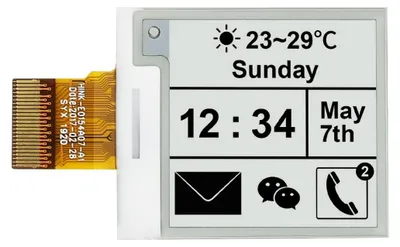 Productafbeelding van Waveshare 1.54 inch e-paper displaypaneel V2, resolutie 200x200, 3.3V, e-ink elektronisch scherm zonder PCB, met geïntegreerde controller. Ondersteunt gedeeltelijke vernieuwing en communicatie via een SPI-interface