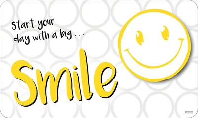 A smiley face graphic and the word "Smile" are displayed on a white background with a pattern of gray circles.