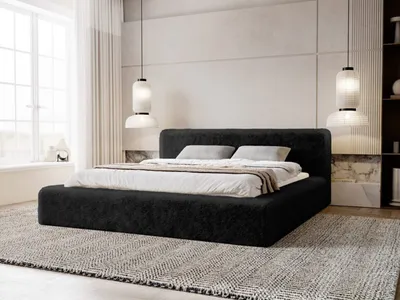 Obrázek produktu pro Čalouněná postel GRAINGOLD 140x200 cm Enjoy - postel do ložnice se zásuvkou a roštem - látka s umělou kožešinou - černá (Lapit 19)