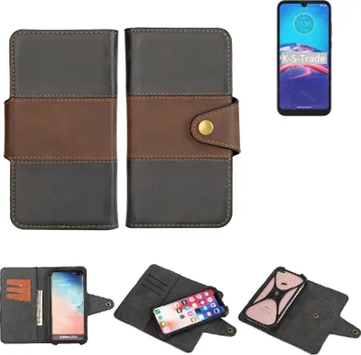 Produktbild von K-S-Trade Handyhülle Schutzhülle Hülle Bookstyle Wallet-Case kompatibel mit Motorola Moto E6i Bumper Rundumschutz schwarz-braun 1x