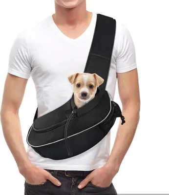 Produktbild von Handsfree Tragetasche für Hunde und Katzen mit verstellbarem Schulterriemen und zusätzlichen Taschen - Schwarz