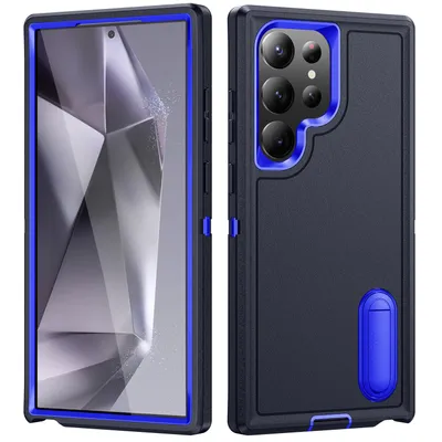 Produktbild von Hülle für Samsung Galaxy S25 Ultra Hybrid Dreilagige Robust Stoßfest Schwerlast Schutzhülle mit Ständer Dunkelblau