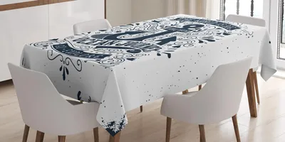Produktbild von ABAKUHAUS Anker Tischdecke, Abenteuer und Exploration unter dem Motto Arrangement mit Swirls und Paisley Shapes, 140 x 240 cm, Dunkelblau und Weiß