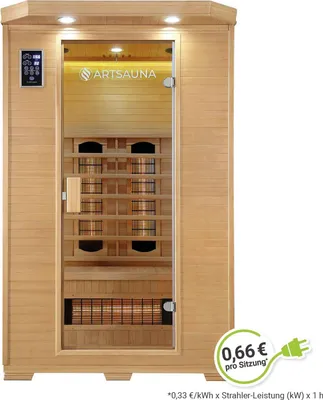 Produktbild von Artsauna Infrarotkabine Oslo - Wärmekabine Vollspektrumstrahler für 2 Personen - LED-Farblichttherapie - Infrarotsauna 120x100 cm aus Hemlockholz