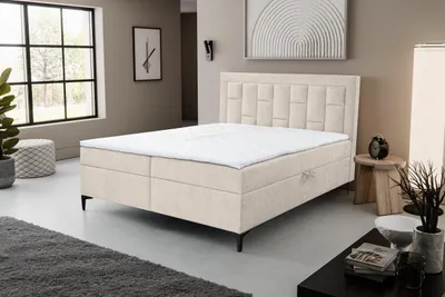 Image de VENASI VENEZIA Lit boxspring 160x200 avec 2 tiroirs de lit H2/H3 Matelas BEIGE