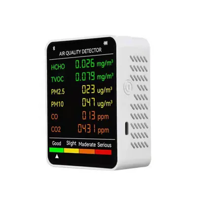 Produktbild von 6 in 1 CO2 Kohlendioxid-Detektor CO2-Messgerät PM2.5 PM10 HCHO TVOC CO2 Intelligenter Luftqualitaetsmonitor Luftanalysator für CO2 Digitales für Home Office - Weiss