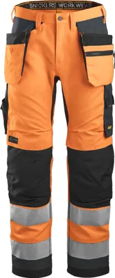 Produktbild von Snickers AllroundWork Hi-Vis Arbeitshose m. Holstertaschen, Kl. 2, EN 14404, 20471 HV-Orange-Stahlgrau-146