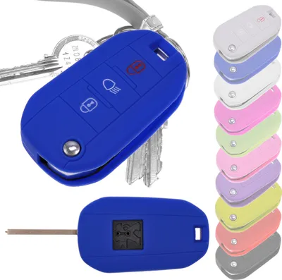 Produktbild von Auto Schlüssel Hülle Silikon Schutz Cover Blau kompatibel mit Peugeot 208 301 308 508 5008 2008 Expert Citroen C3 C4 Spacetourer Traveller 3 Tasten Klappschlüssel