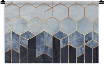 Produktbild von MuchoWow® Wandteppich Wandbehang Sechseck - Gold - Schablonen 120x80 cm Tapisserie Dekoration Wandtuch - Wanddekorationen - Wandtücher