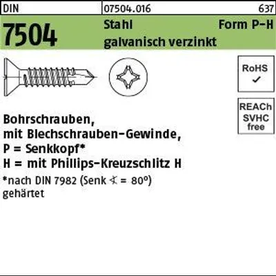 Produktbild von Reyher Bohrschrauben DIN 7504 Stahl P 3,9x38 -H galv. verzinkt, SEKO (500)