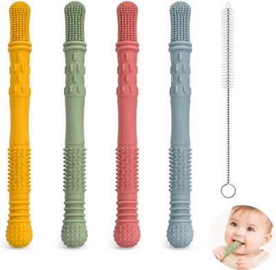 Produktbild von Beißring Set 4 Stück, Silikon, für Baby, Kauschläuche