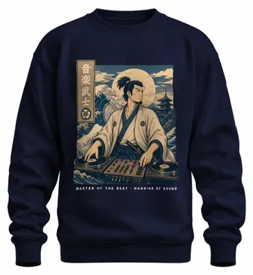 Immagine prodotto di Felpa con cappuccio, stile "Bushi", ispirata ai guerrieri del suono giapponesi, collezione "Y2K", colore blu navy, taglia S